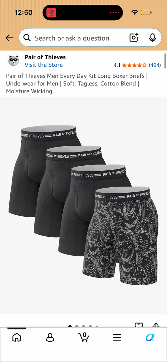 Pair of Thieves Men Every Day Kit Long Boxer Briefs | Underwear for Men | Soft, Tagless, Cotton Blend | Moisture Wicking (Size Large)