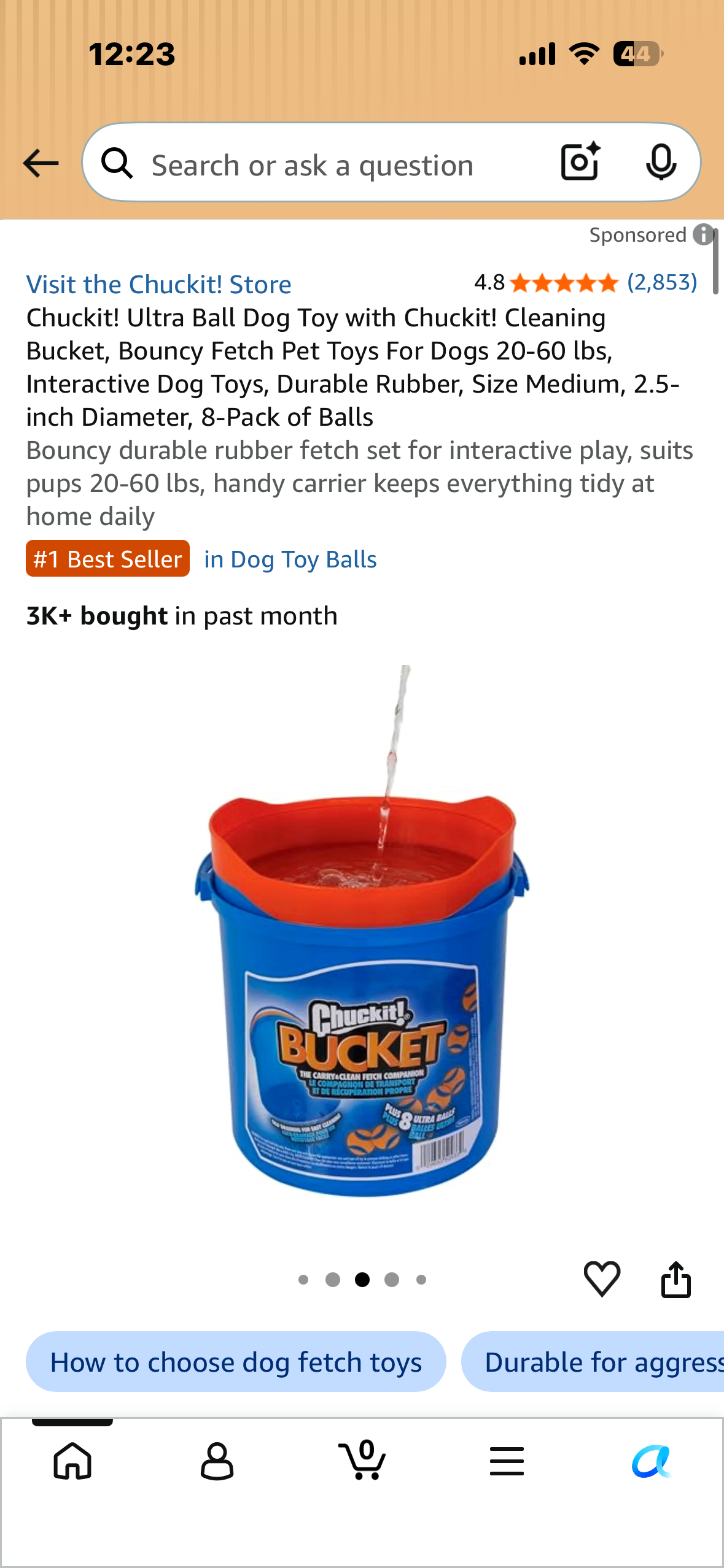 Chuckit! Ultra Ball Dog Toy with Chuckit! Cleaning Bucket, Bouncy Fetch Pet Toys For Dogs 20-60 lbs, Interactive Dog Toys, Durable Rubber, Size Medium, 2.5-inch Diameter, 8-Pack of Balls