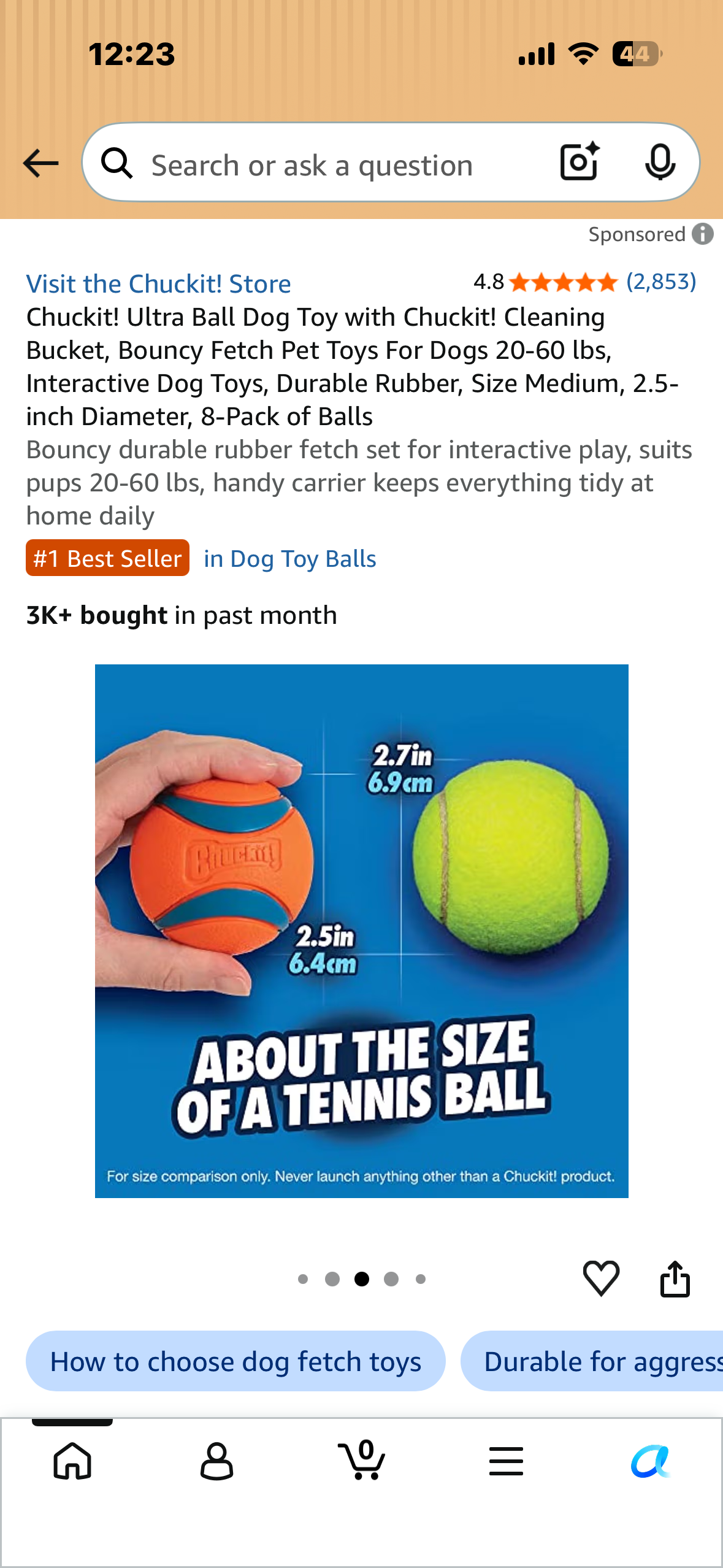 Chuckit! Ultra Ball Dog Toy with Chuckit! Cleaning Bucket, Bouncy Fetch Pet Toys For Dogs 20-60 lbs, Interactive Dog Toys, Durable Rubber, Size Medium, 2.5-inch Diameter, 8-Pack of Balls