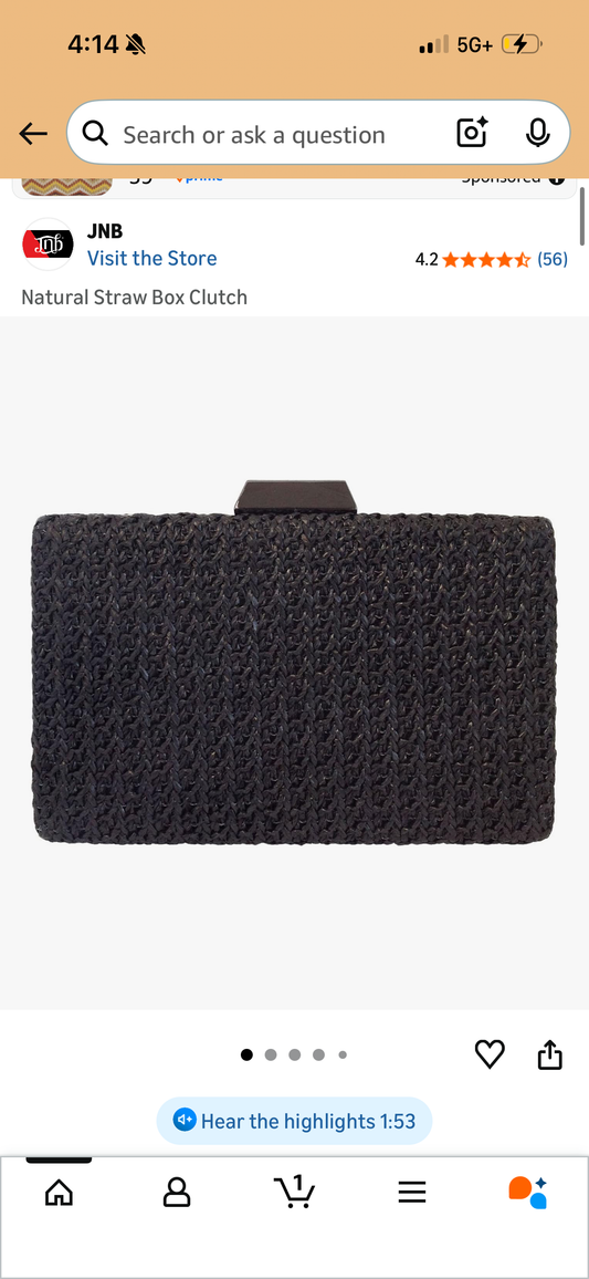 Natural Straw Box Clutch, Black