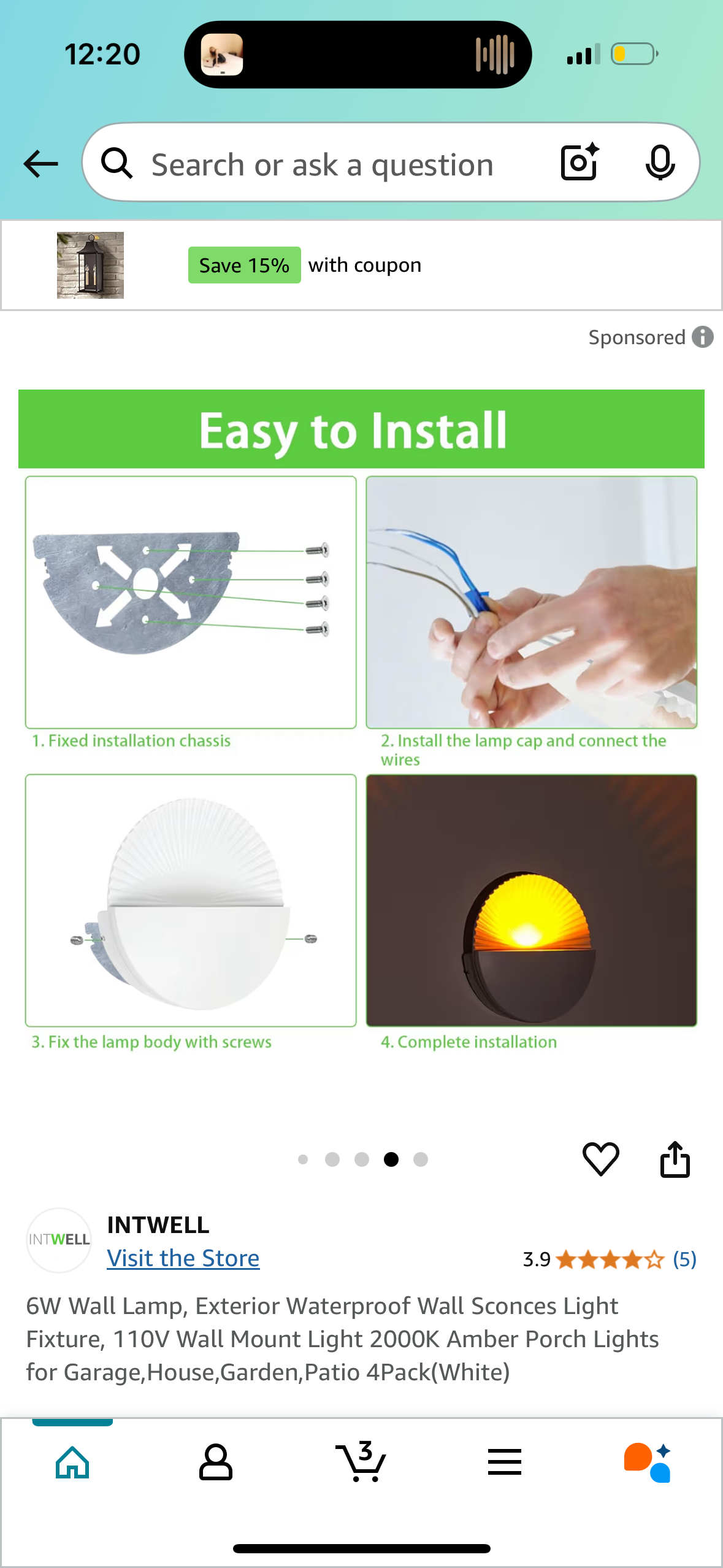 6W Wall Lamp, Exterior Waterproof Wall Sconces Light Fixture, 110V Wall Mount Light 2000K Amber Porch Lights for Garage,House,Garden,Patio 4Pack(White)