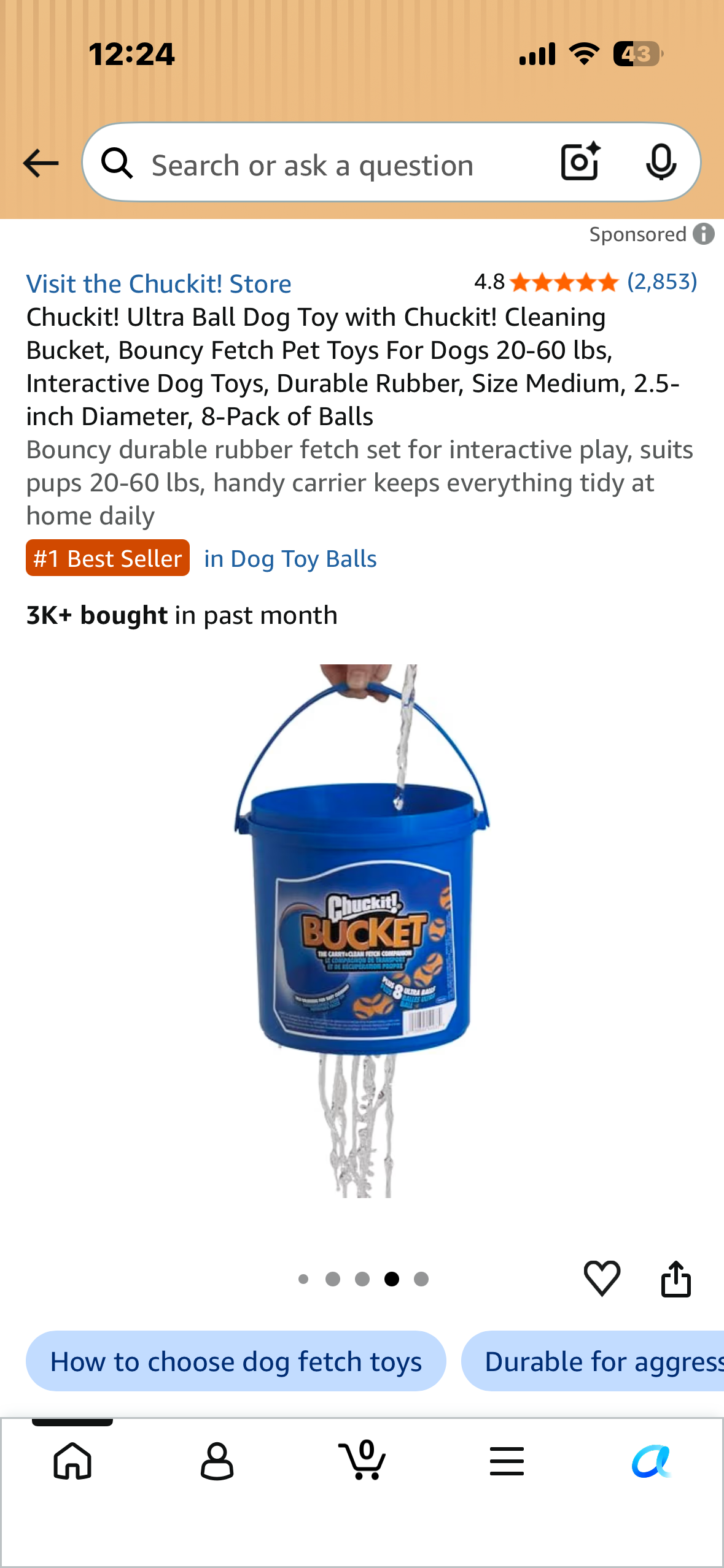 Chuckit! Ultra Ball Dog Toy with Chuckit! Cleaning Bucket, Bouncy Fetch Pet Toys For Dogs 20-60 lbs, Interactive Dog Toys, Durable Rubber, Size Medium, 2.5-inch Diameter, 8-Pack of Balls