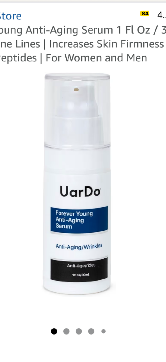 Uardo Forever Young Anti-Aging Serum 1 Fl Oz / 30 ml - usn103 | For Wrinkles, Fine Lines | Increases Skin Firmness | With Antioxidants & Peptides | For Women and Men