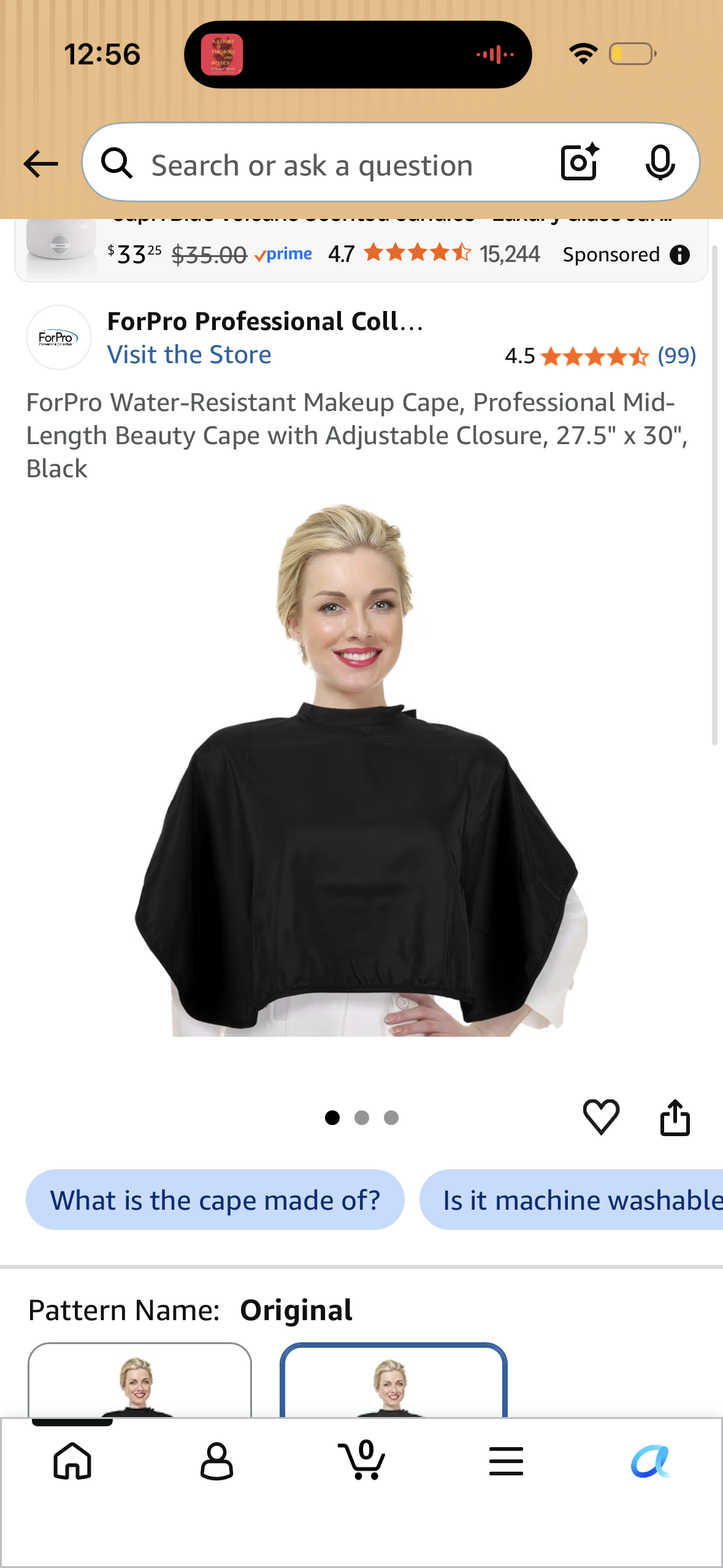 ForPro Water-Resistant Makeup Cape, Professional Mid-Length Beauty Cape with Adjustable Closure, 27.5" x 30", Black