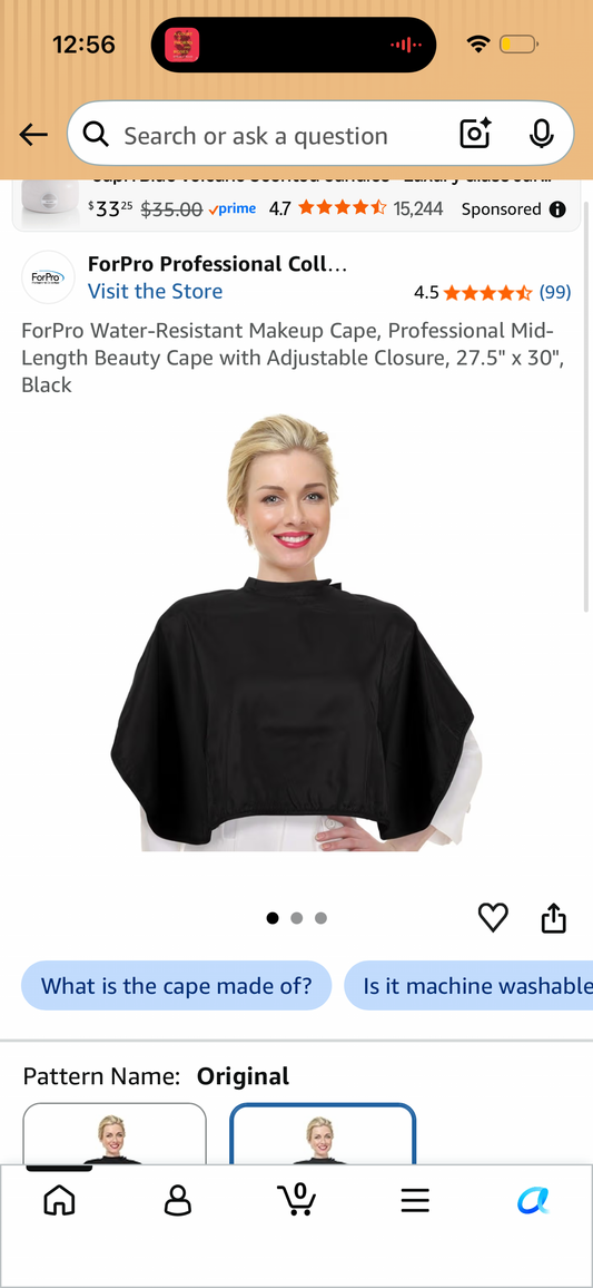 ForPro Water-Resistant Makeup Cape, Professional Mid-Length Beauty Cape with Adjustable Closure, 27.5" x 30", Black