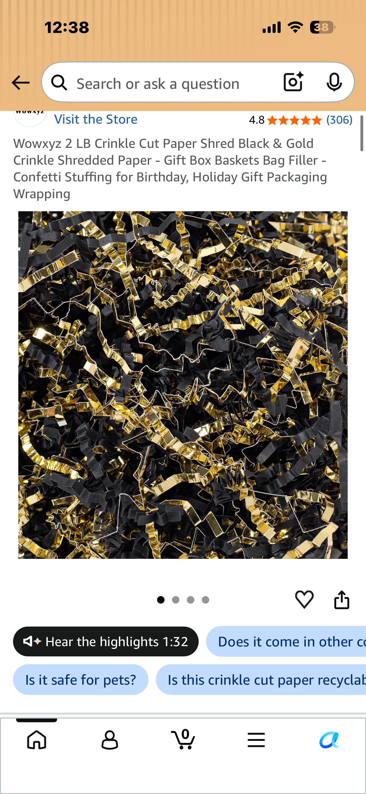 2 LB Crinkle Cut Paper Shred Black & Gold Crinkle Shredded Paper - Gift Box Baskets Bag Filler - Confetti Stuffing for Birthday, Holiday Gift Packaging Wrapping