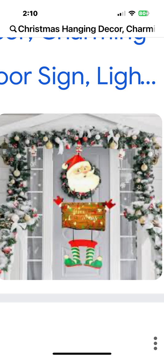 Christmas Hanging Decor, Charming Santa Claus Wooden Door Sign, Light-up Merry Christmas Sign,Winter Advent Xmas Decoration for Indoor Walls, Windows and Outdoor Hallways (Batteries Not Included)