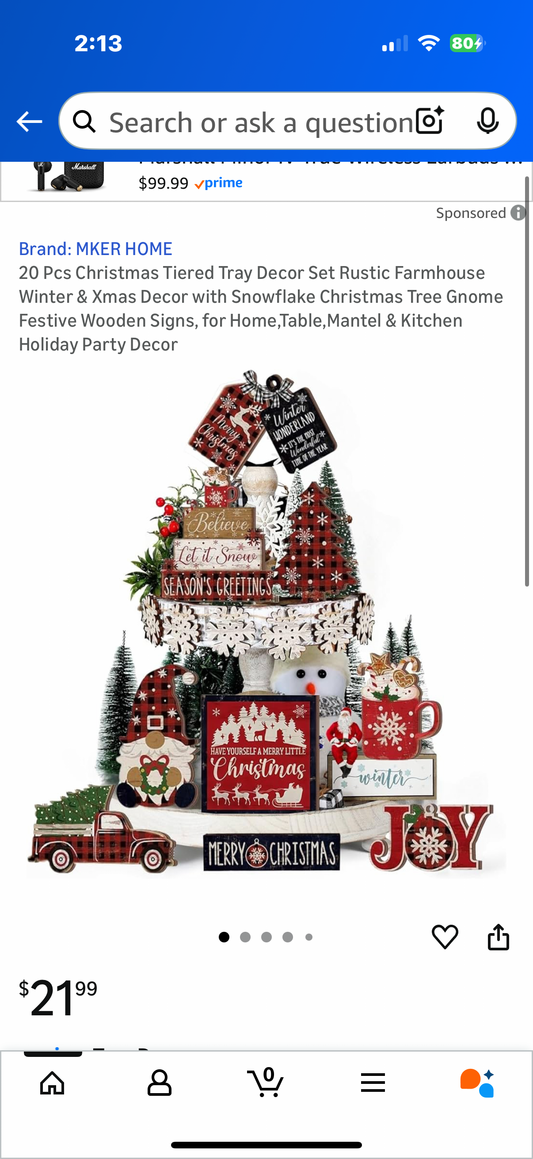 20 Pcs Christmas Tiered Tray Decor Set Rustic Farmhouse Winter & Xmas Decor with Snowflake Christmas Tree Gnome Festive Wooden Signs, for Home,Table,Mantel & Kitchen Holiday Party Decor