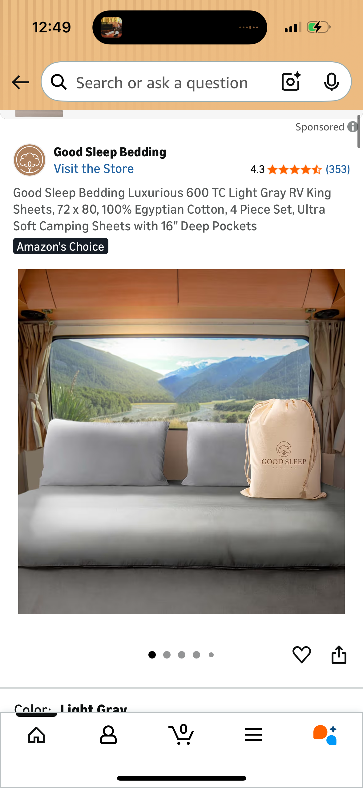 Good Sleep Bedding Luxurious 600 TC Light Gray RV King Sheets, 72 x 80, 100% Egyptian Cotton, 4 Piece Set, Ultra Soft Camping Sheets with 16" Deep Pockets