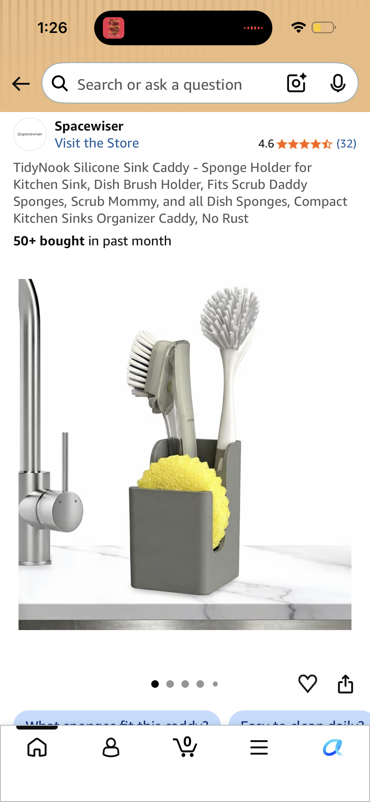 TidyNook Silicone Sink Caddy - Sponge Holder for Kitchen Sink, Dish Brush Holder, Fits Scrub Daddy Sponges, Scrub Mommy, and all Dish Sponges, Compact Kitchen Sinks Organizer Caddy, No Rust