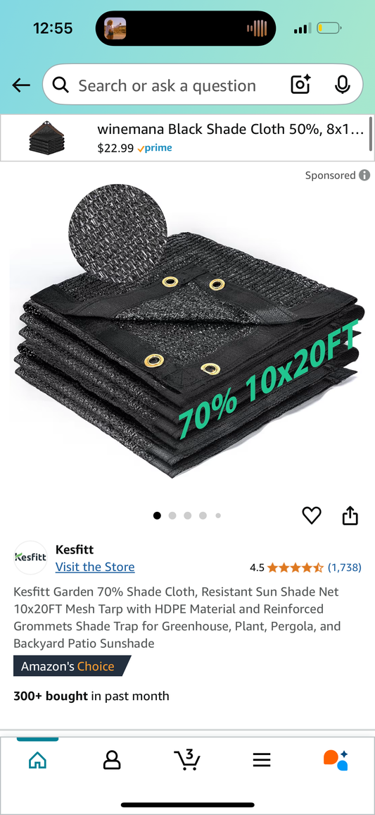 Kesfitt Garden 70% Shade Cloth, Resistant Sun Shade Net 10x20FT Mesh Tarp with HDPE Material and Reinforced Grommets Shade Trap for Greenhouse, Plant, Pergola, and Backyard Patio Sunshade
