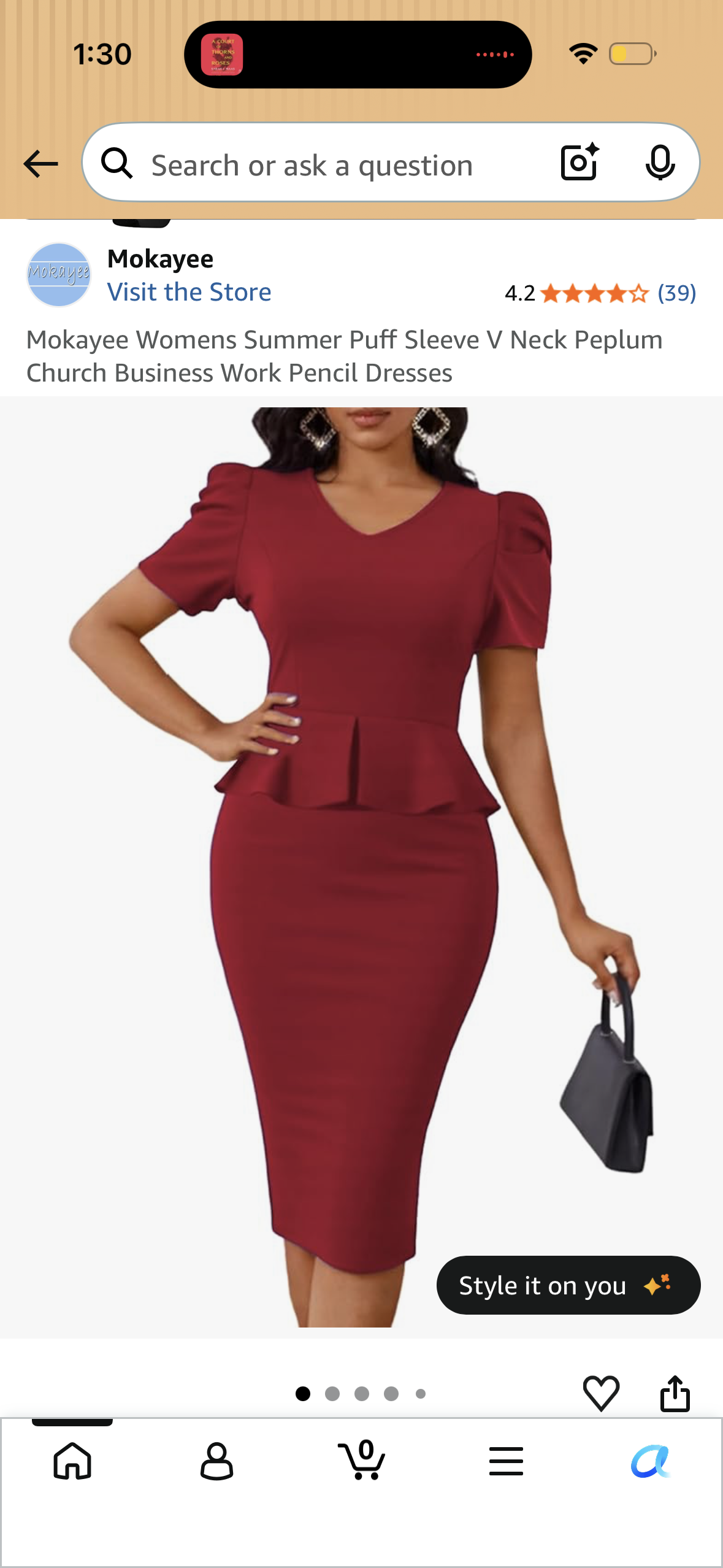 Mokayee Womens Summer Puff Sleeve V Neck Peplum Church Business Work Pencil Dresses, Black (Size Medium)