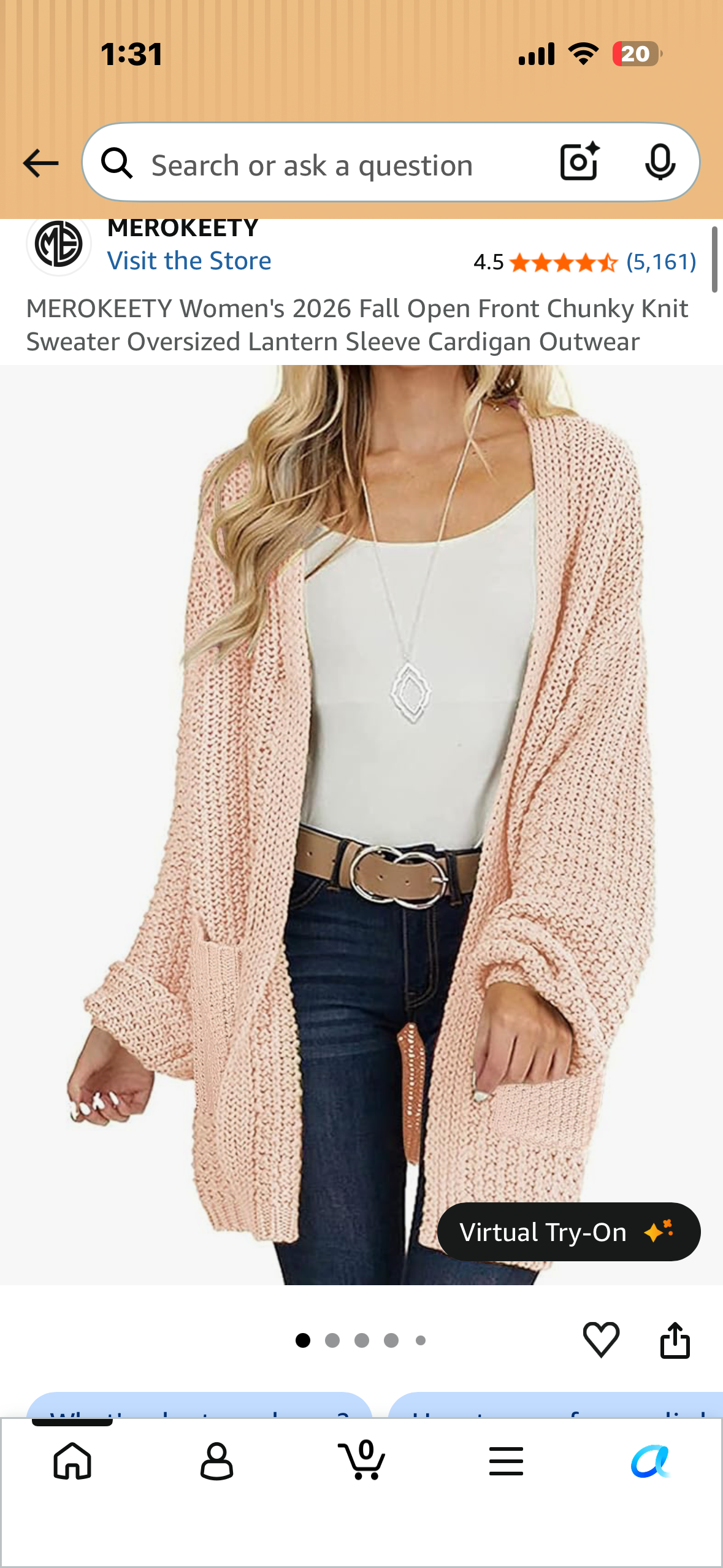MEROKEETY Women's 2026 Fall Open Front Chunky Knit Sweater Oversized Lantern Sleeve Cardigan Outwear (Size XXL)
