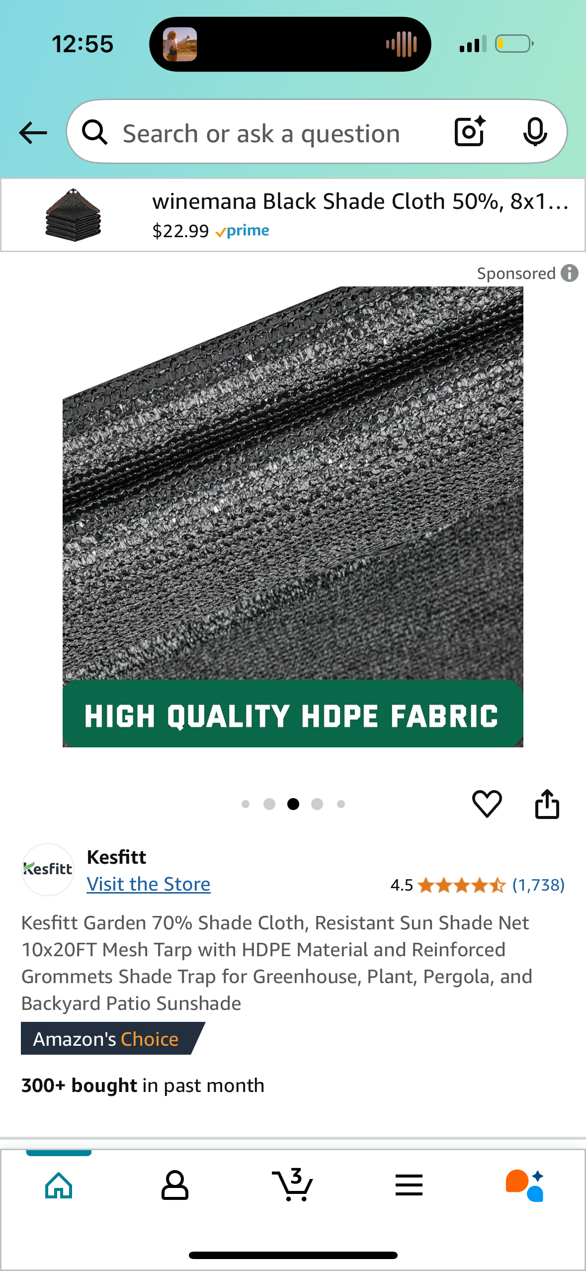 Kesfitt Garden 70% Shade Cloth, Resistant Sun Shade Net 10x20FT Mesh Tarp with HDPE Material and Reinforced Grommets Shade Trap for Greenhouse, Plant, Pergola, and Backyard Patio Sunshade
