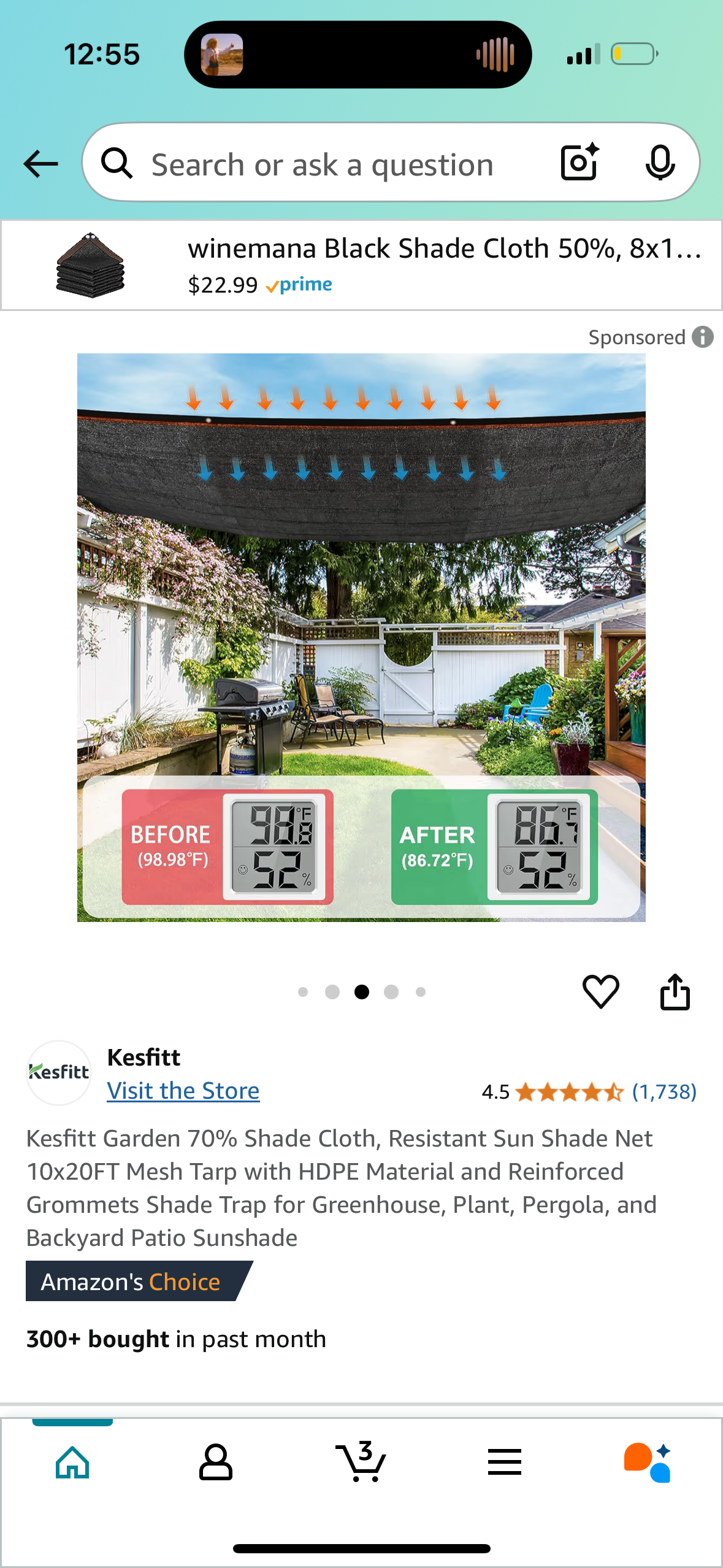 Kesfitt Garden 70% Shade Cloth, Resistant Sun Shade Net 10x20FT Mesh Tarp with HDPE Material and Reinforced Grommets Shade Trap for Greenhouse, Plant, Pergola, and Backyard Patio Sunshade