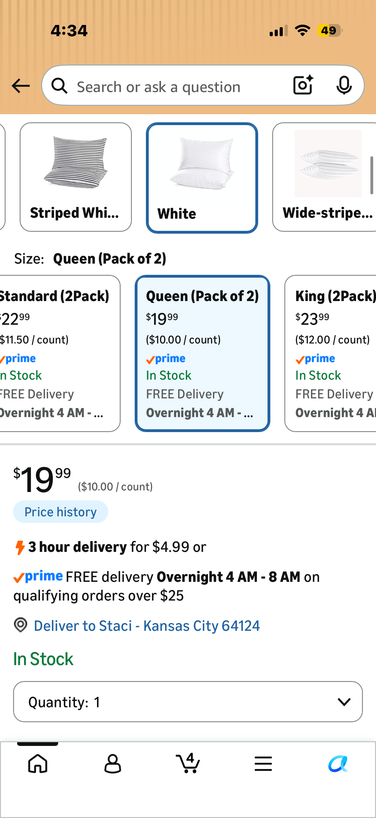 Queen Size Pillows Set of 2 20x30