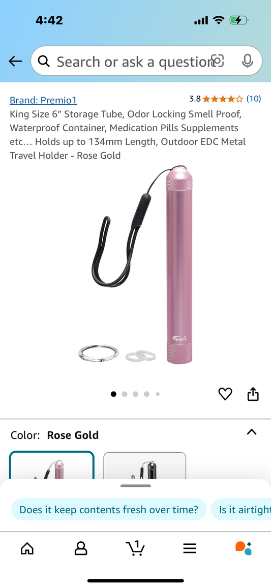 King Size 6” Storage Tube, Odor Locking Smell Proof, Waterproof Container, Medication Pills Supplements etc… Holds up to 134mm Length, Outdoor EDC Metal Travel Holder - Rose Gold