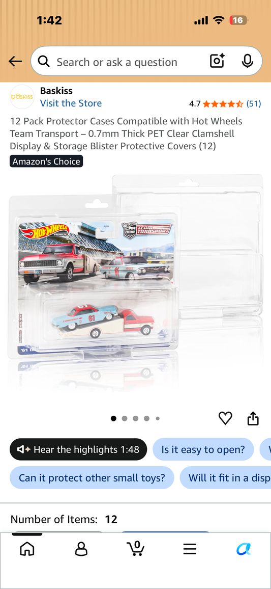 12 Pack Protector Cases Compatible with Hot Wheels Team Transport – 0.7mm Thick PET Clear Clamshell Display & Storage Blister Protective Covers (12)
