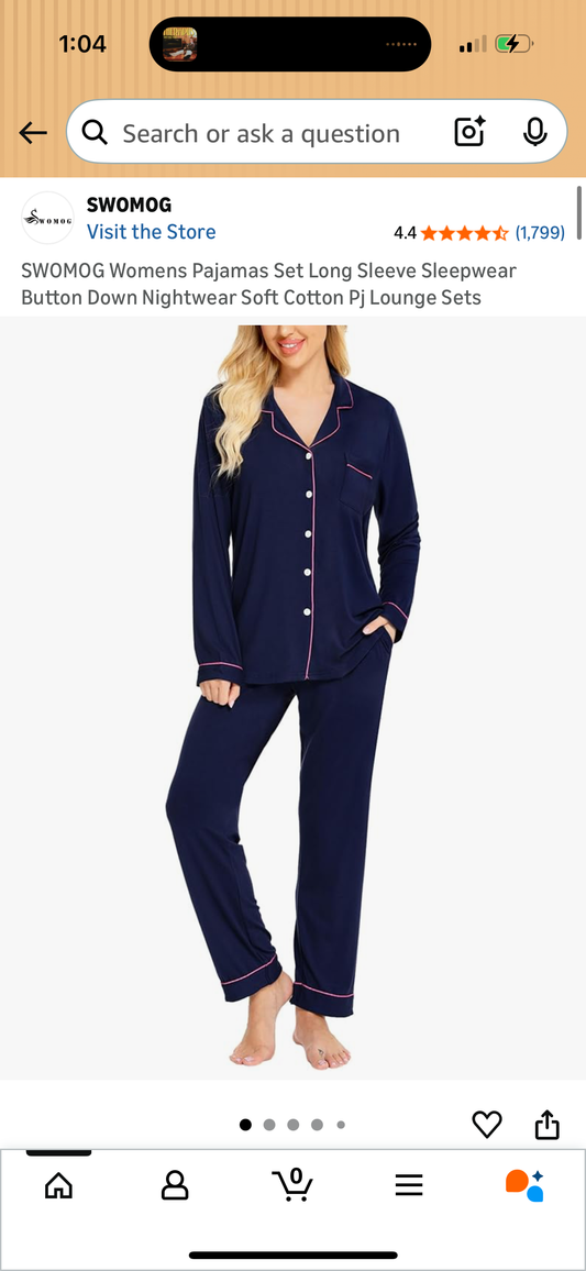 Women’s Pajamas Set - Soft Cotton, Navy Blue (Size Large)