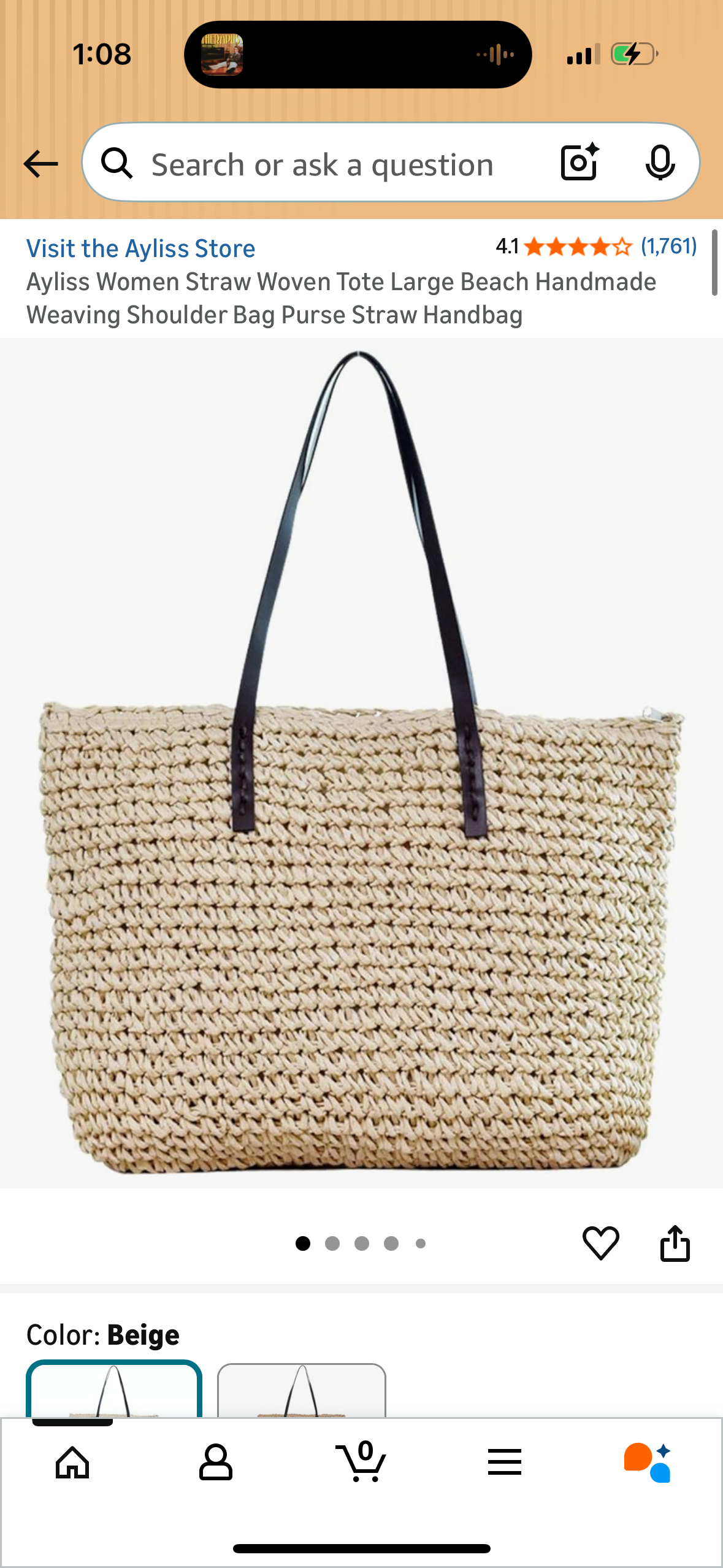 Ayliss Women Straw Woven Tote Large Beach Handmade Weaving Shoulder Bag Purse Straw Handbag
