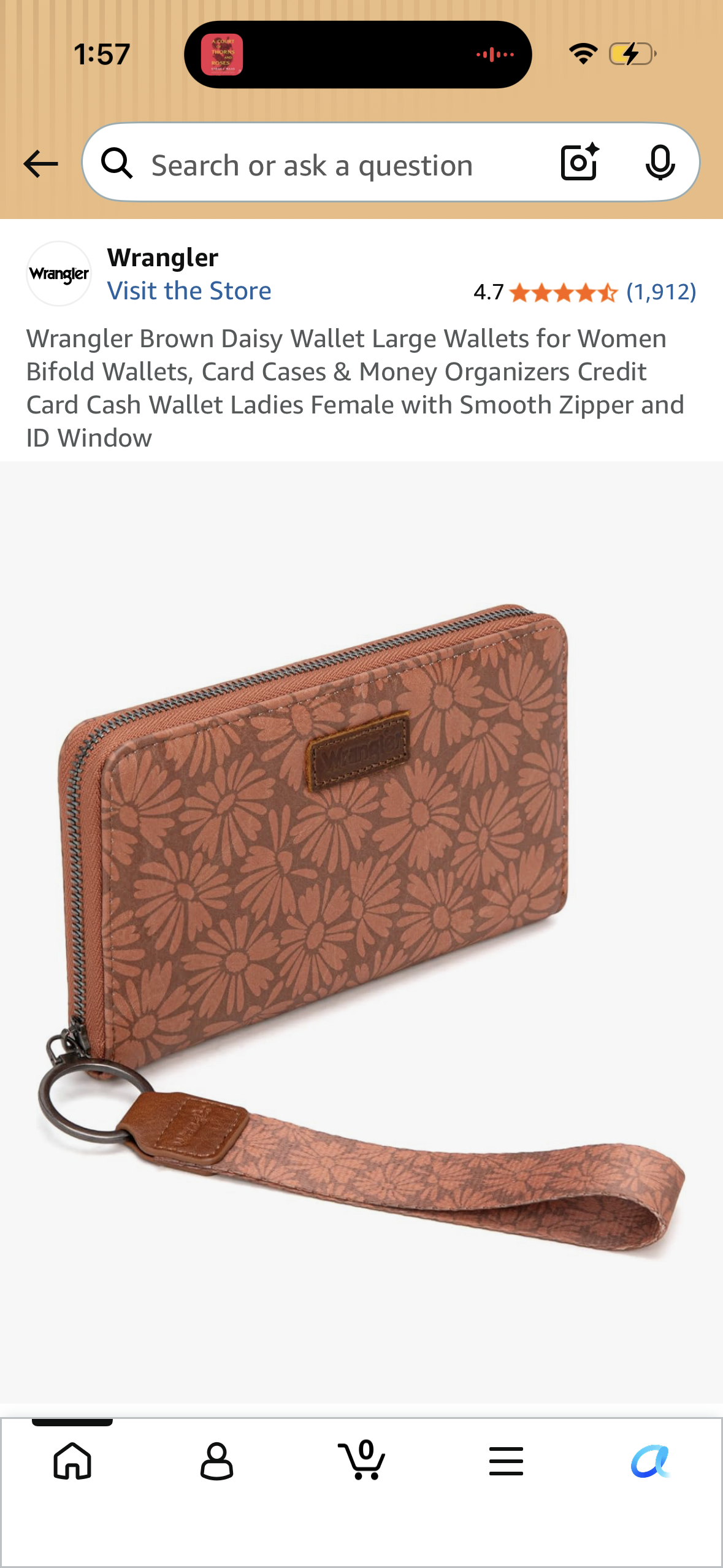 Wrangler Brown Daisy Wallet Large Wallets for Women Bifold Wallets, Card Cases & Money Organizers Credit Card Cash Wallet Ladies Female with Smooth Zipper and ID Window