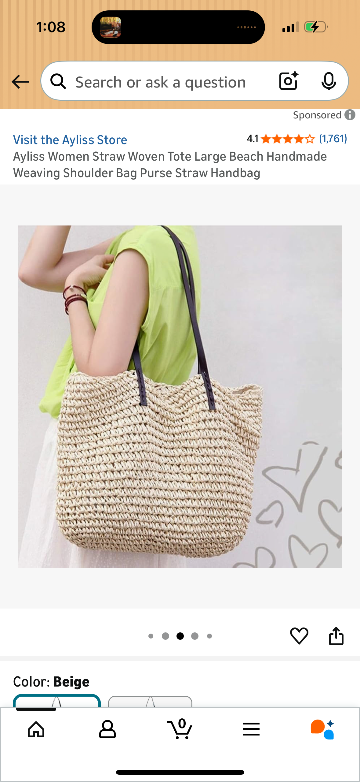Ayliss Women Straw Woven Tote Large Beach Handmade Weaving Shoulder Bag Purse Straw Handbag