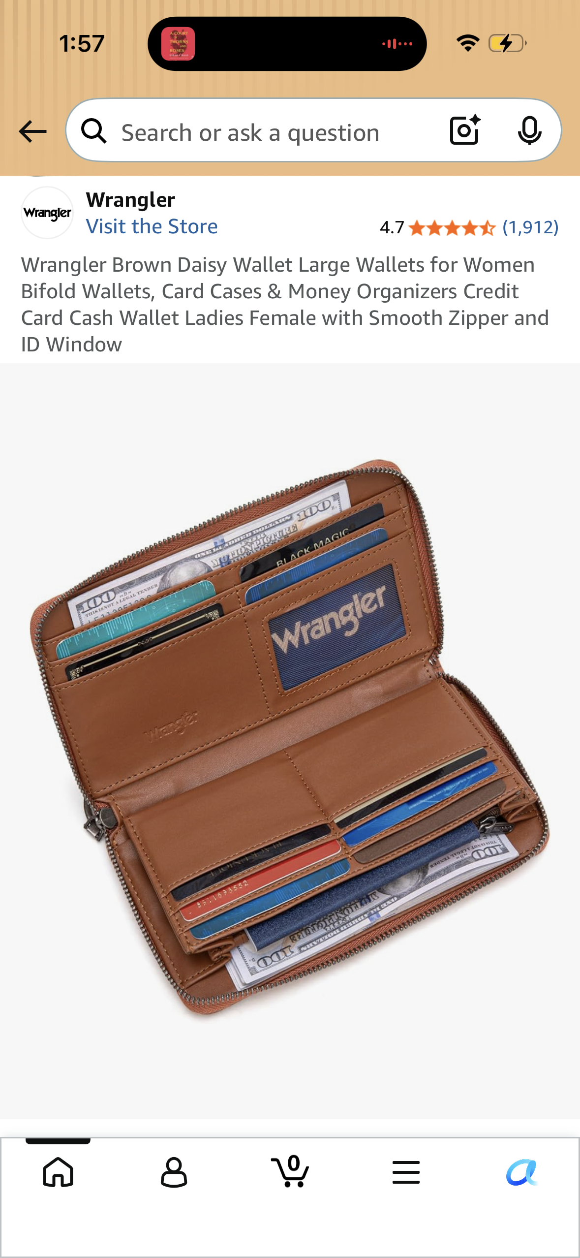 Wrangler Brown Daisy Wallet Large Wallets for Women Bifold Wallets, Card Cases & Money Organizers Credit Card Cash Wallet Ladies Female with Smooth Zipper and ID Window
