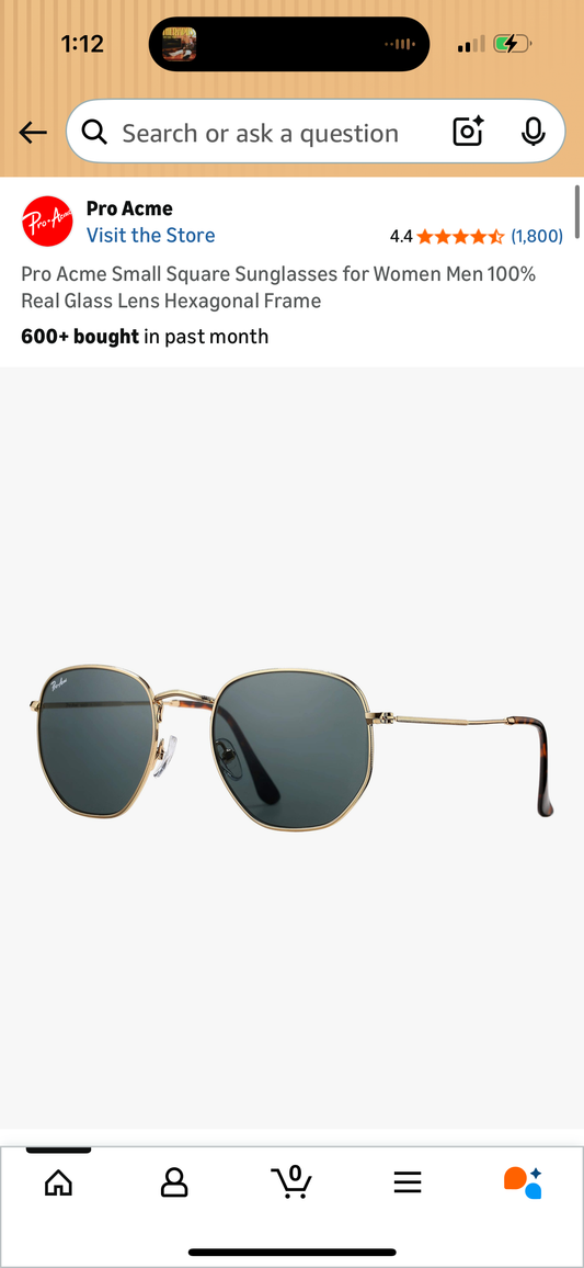 Pro Acme Small Square Sunglasses for Women Men 100% Real Glass Lens Hexagonal Frame