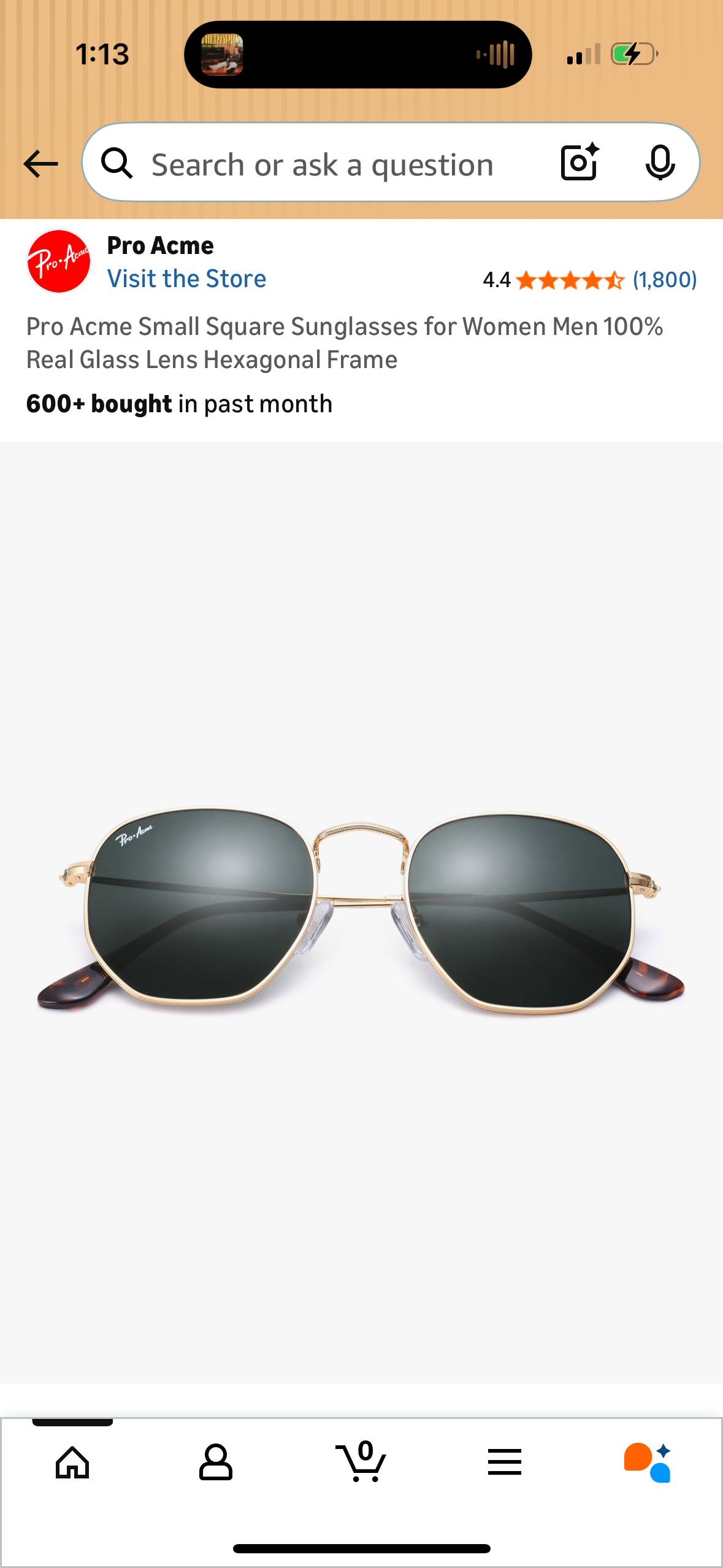 Pro Acme Small Square Sunglasses for Women Men 100% Real Glass Lens Hexagonal Frame