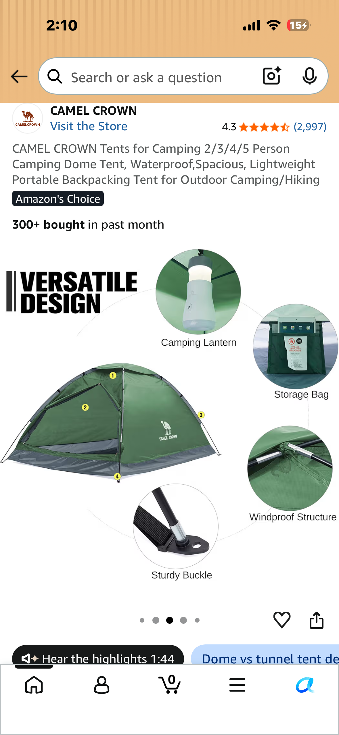 CAMEL CROWN Tents for Camping 2/3/4/5 Person Camping Dome Tent, Waterproof,Spacious, Lightweight Portable Backpacking Tent for Outdoor Camping/Hikinge