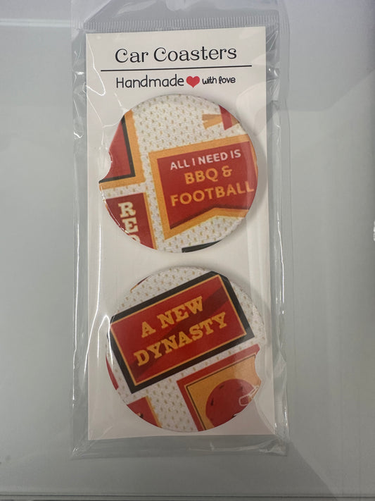 KC BBQ and Football Ceramic Car Coasters for Cupholders - Set of 2