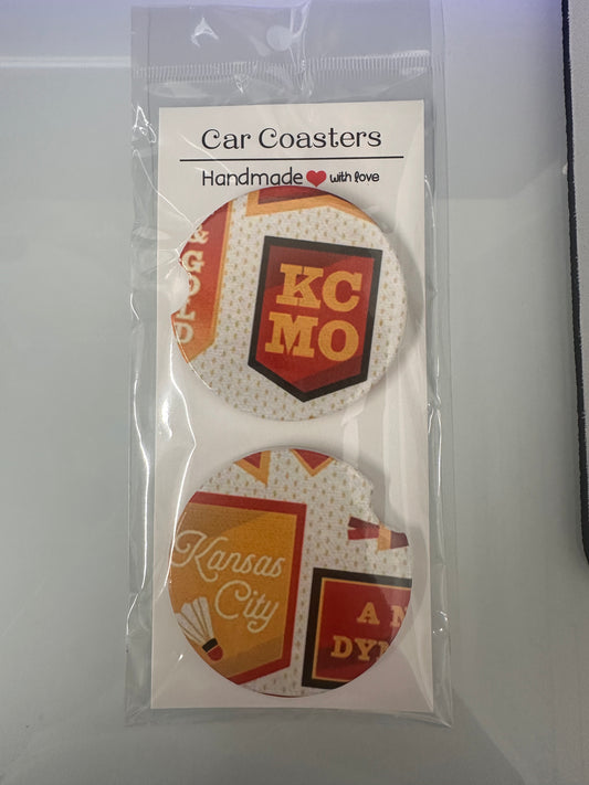 KCMO Ceramic Car Coasters for Cupholders - Set of 2