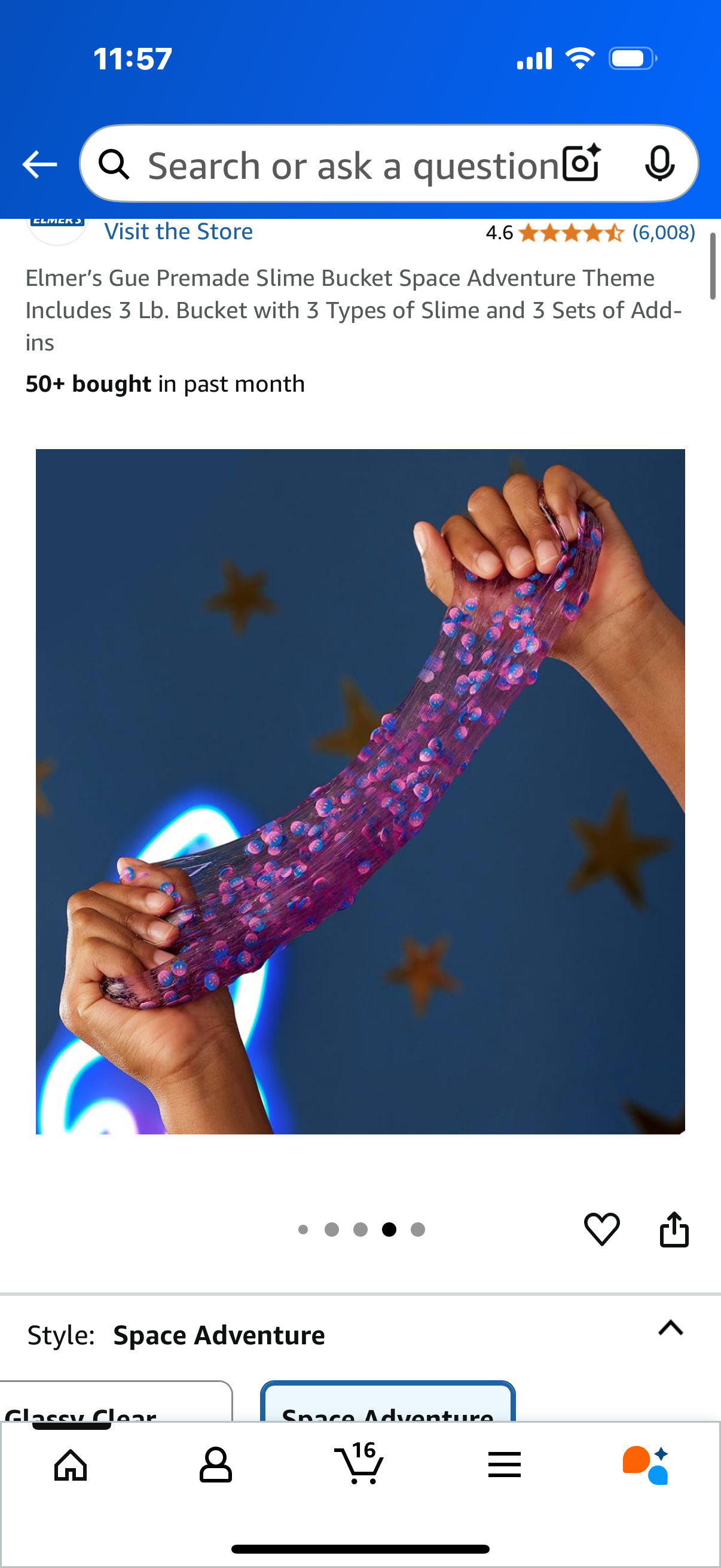 Elmer’s Glue  Premade Slime Bucket Space Adventure Theme Includes 3 Lb. Bucket with 3 Types of Slime and 3 Sets of Add-ins