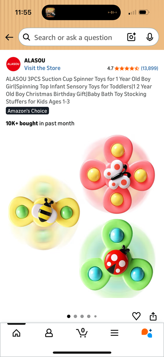 ALASOU 3PCS Suction Cup Spinner Toys for 1 Year Old Boy Girl|Spinning Top Infant Sensory Toys for Toddlers|1 2 Year Old Boy Christmas Birthday Gift|Baby Bath Toy Stocking Stuffers for Kids Ages 1-3