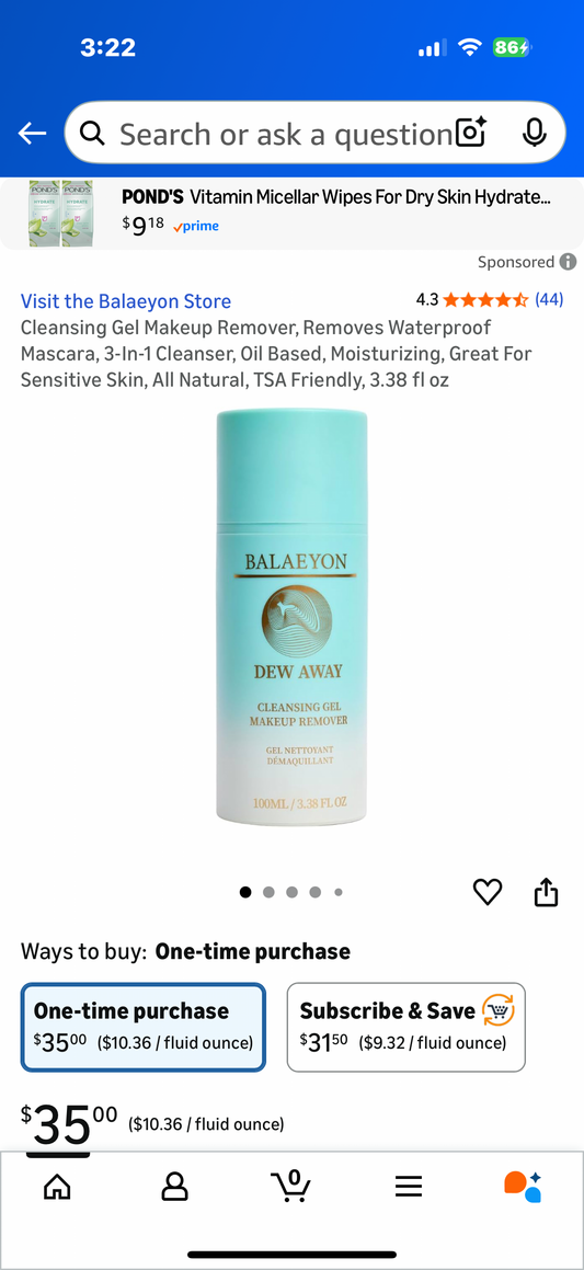 Cleansing Gel Makeup Remover, Removes Waterproof Mascara, 3-In-1 Cleanser, Oil Based, Moisturizing, Great For Sensitive Skin, All Natural, TSA Friendly, 3.38 fl oz