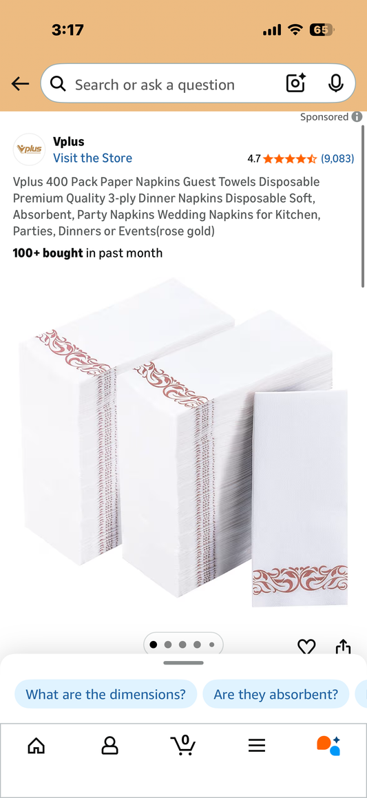 Vplus 400 Pack Paper Napkins Guest Towels Disposable Premium Quality 3-ply Dinner Napkins Disposable Soft, Absorbent, Party Napkins Wedding Napkins for Kitchen, Parties, Dinners or Events(rose gold)