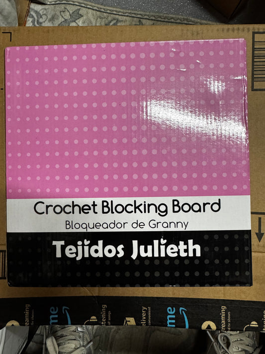 Tejidos Julieth Crochet Blocking Board with Pegs - Blocking Board for Crocheting 9.2 x 9.2 Inches with 50 Stainless Steel Rod Pins, Blocking Boards for Crochet Projects, Granny Square Blocking Board, Includes Drawer Organizer
