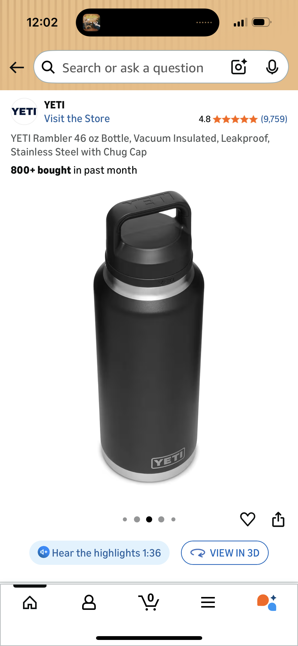 YETI Rambler 46 oz Bottle, Vacuum Insulated, Leakproof, Stainless Steel with Chug Cap