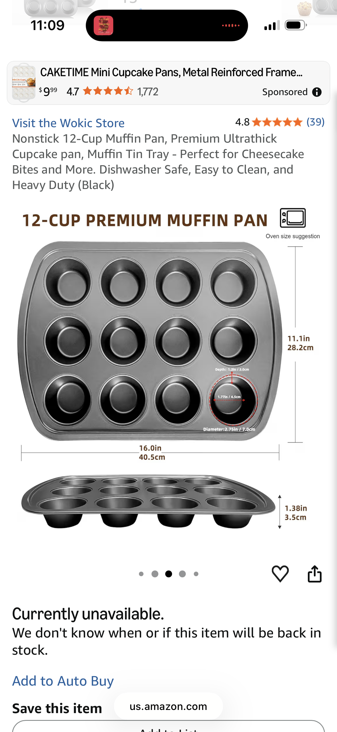 Nonstick 12-Cup Muffin Pan, Premium Ultrathick Cupcake pan, Muffin Tin Tray - Perfect for Cheesecake Bites and More. Dishwasher Safe, Easy to Clean, and Heavy Duty (Black), 1 Pack