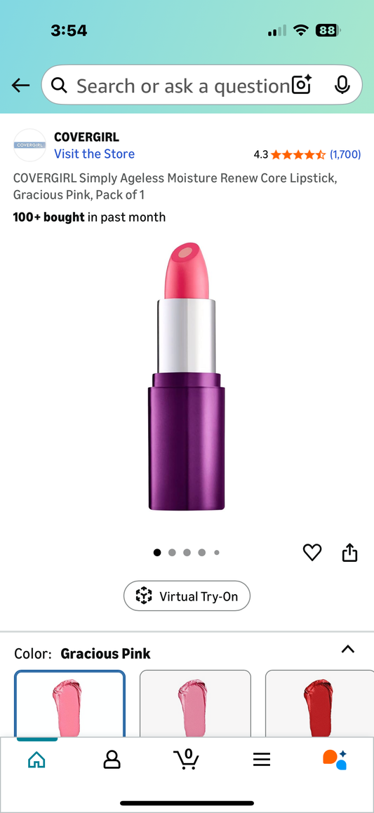 ‼️ 2 for the price of 1 ‼️ COVERGIRL Simply Ageless Moisture Renew Core Lipstick, Gracious Pink, Pack of 2