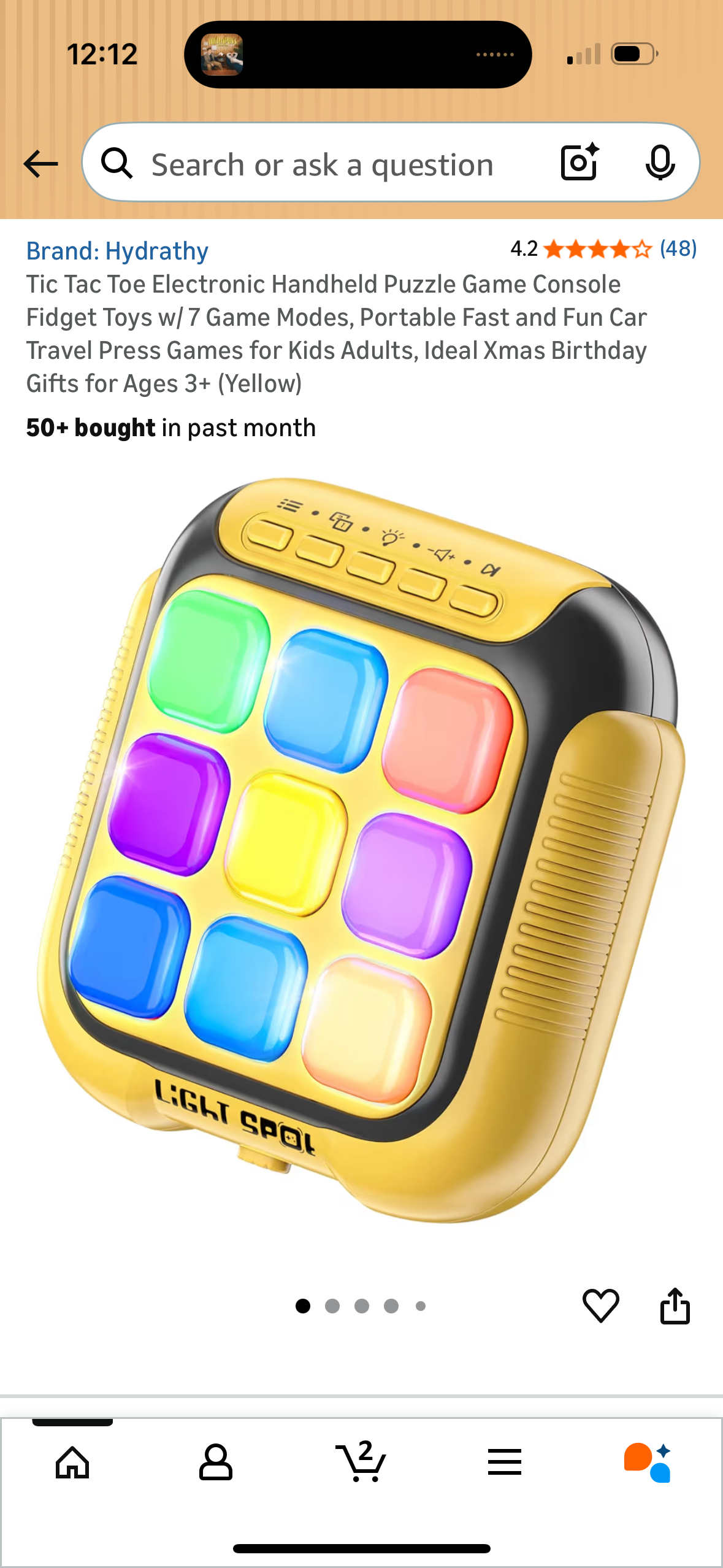 Tic Tac Toe Electronic Handheld Puzzle Game Console Fidget Toys w/ 7 Game Modes, Portable Fast and Fun Car Travel Press Games for Kids Adults, Ideal Xmas Birthday Gifts for Ages 3+ (Yellow)