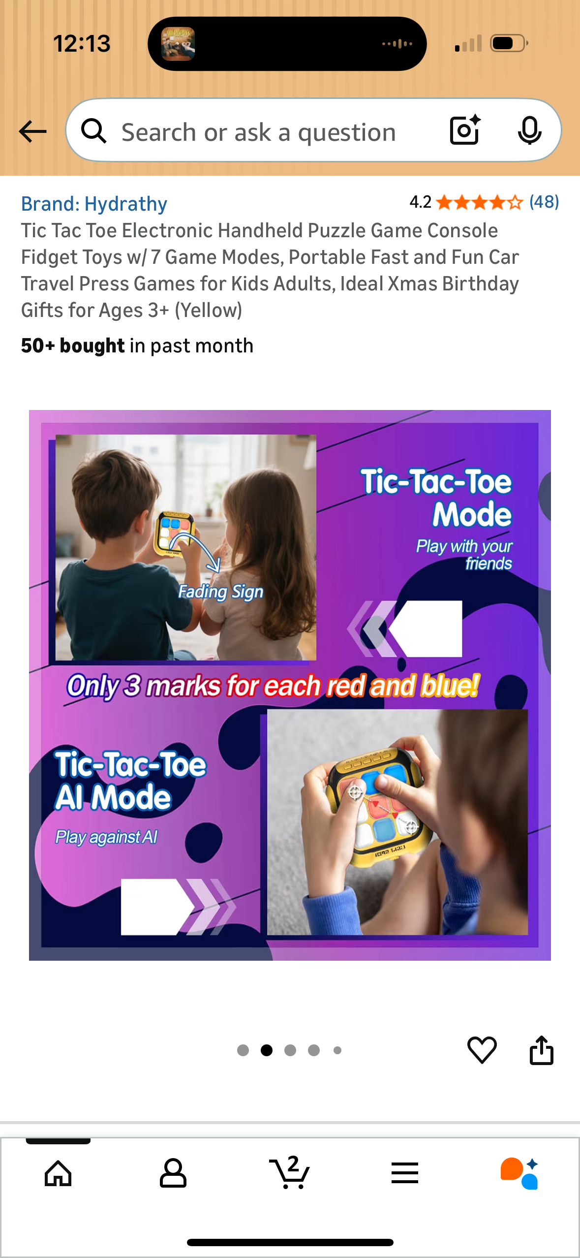 Tic Tac Toe Electronic Handheld Puzzle Game Console Fidget Toys w/ 7 Game Modes, Portable Fast and Fun Car Travel Press Games for Kids Adults, Ideal Xmas Birthday Gifts for Ages 3+ (Yellow)