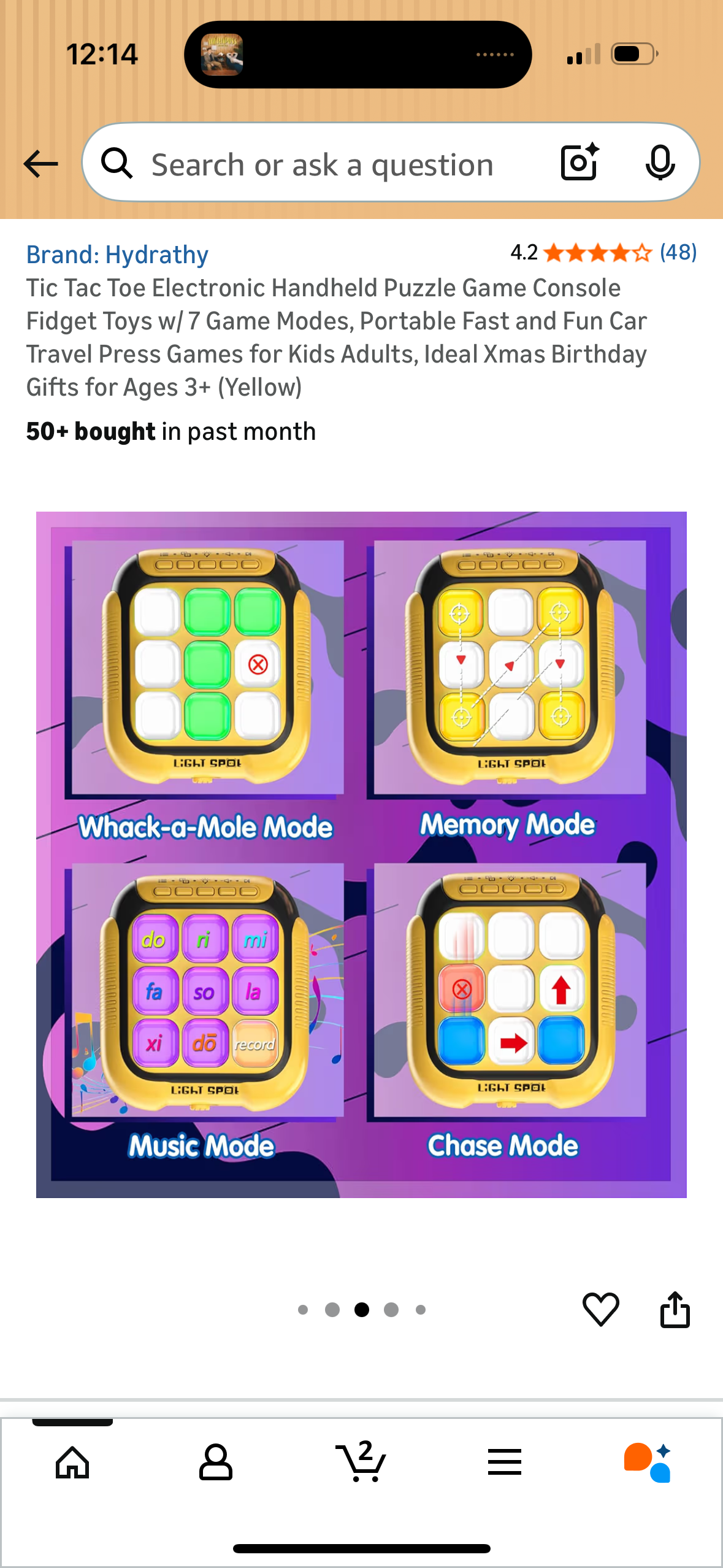 Tic Tac Toe Electronic Handheld Puzzle Game Console Fidget Toys w/ 7 Game Modes, Portable Fast and Fun Car Travel Press Games for Kids Adults, Ideal Xmas Birthday Gifts for Ages 3+ (Yellow)