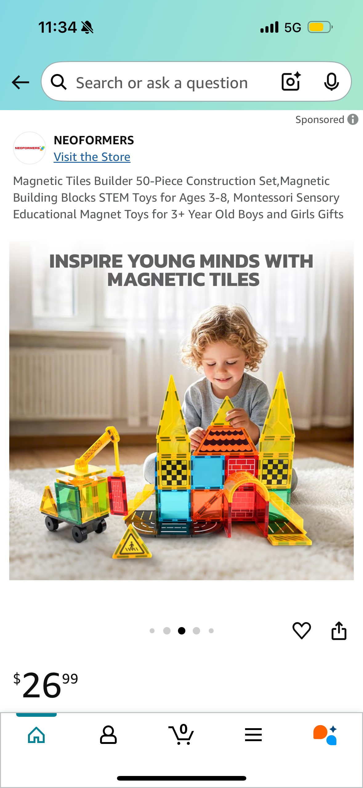 Magnetic Tiles Builder 50-Piece Construction Set,Magnetic Building Blocks STEM Toys for Ages 3-8, Montessori Sensory Educational Magnet Toys for 3+ Year Old Boys and Girls Gifts