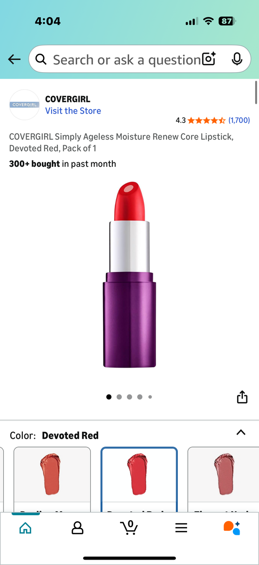 ‼️ 2 for the price of 1 ‼️ COVERGIRL Simply Ageless Moisture Renew Core Lipstick,Devoted Red , Pack of 2