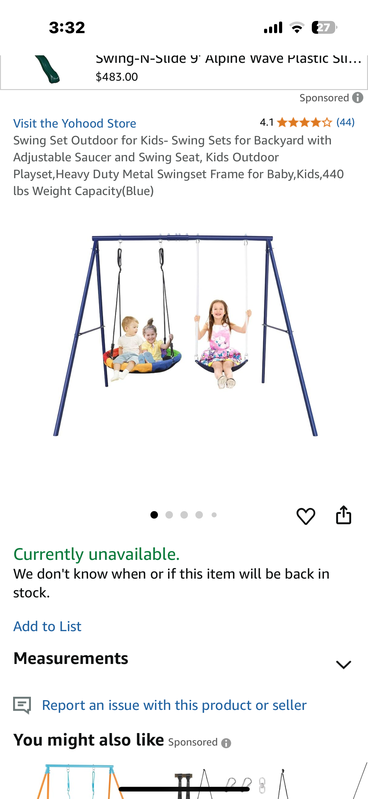 Outdoor Swing Set for Kids- Swing Set for Backyard with Adjustable Saucer and Swing Seat, Heavy Duty Metal Frame 440 Ibs Weight Capacity(Green) (W469)