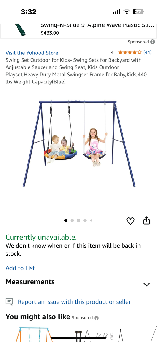 Outdoor Swing Set for Kids- Swing Set for Backyard with Adjustable Saucer and Swing Seat, Heavy Duty Metal Frame 440 Ibs Weight Capacity(Green) (W469)