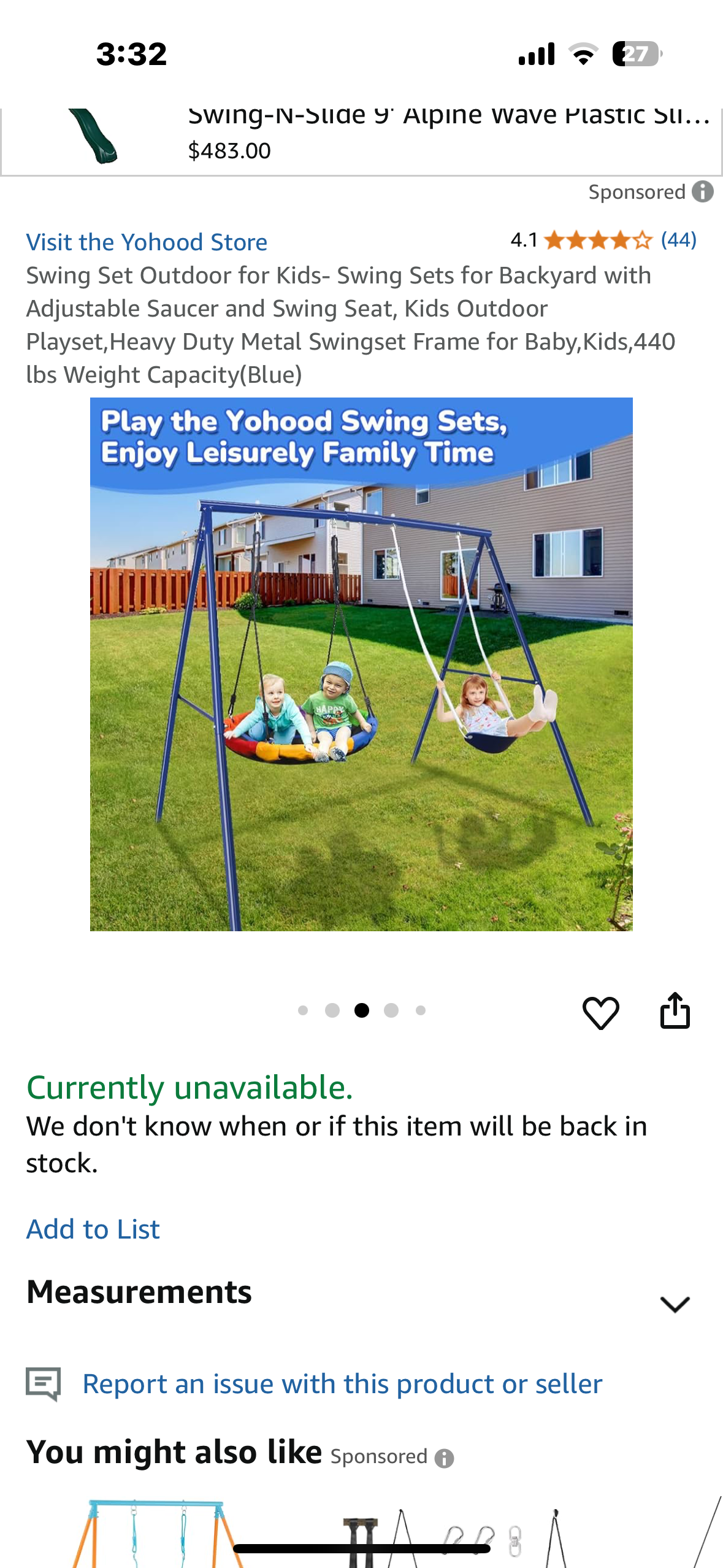 Outdoor Swing Set for Kids- Swing Set for Backyard with Adjustable Saucer and Swing Seat, Heavy Duty Metal Frame 440 Ibs Weight Capacity(Green) (W469)