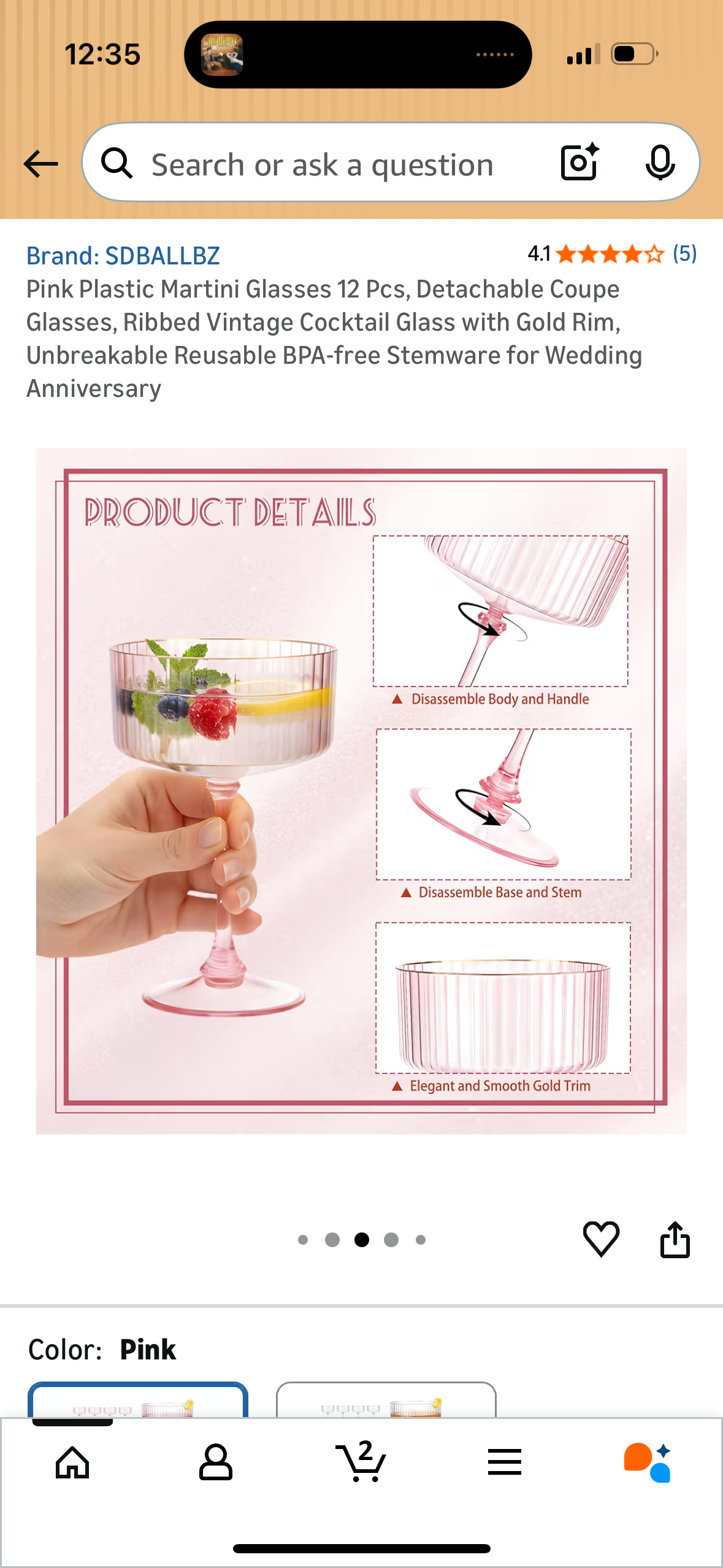 Pink Plastic Martini Glasses 12 Pcs, Detachable Coupe Glasses, Ribbed Vintage Cocktail Glass with Gold Rim, Unbreakable Reusable BPA-free Stemware for Wedding Anniversary