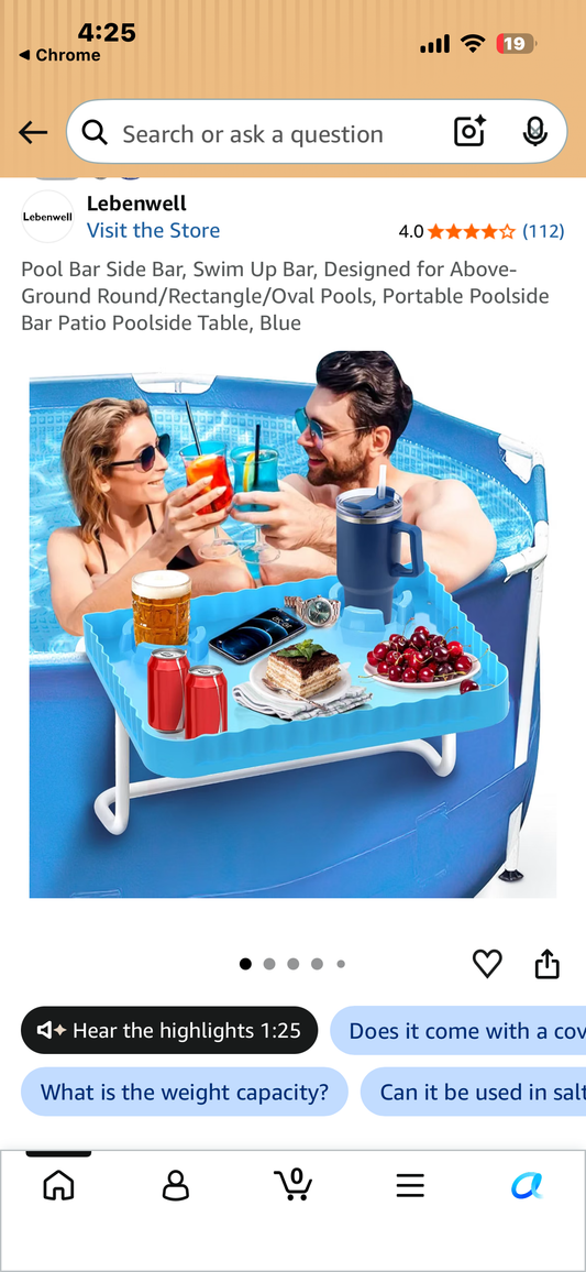 Pool Bar Side Bar, Swim Up Bar, Designed for Above-Ground Round/Rectangle/Oval Pools, Portable Poolside Bar Patio Poolside Table, Blue